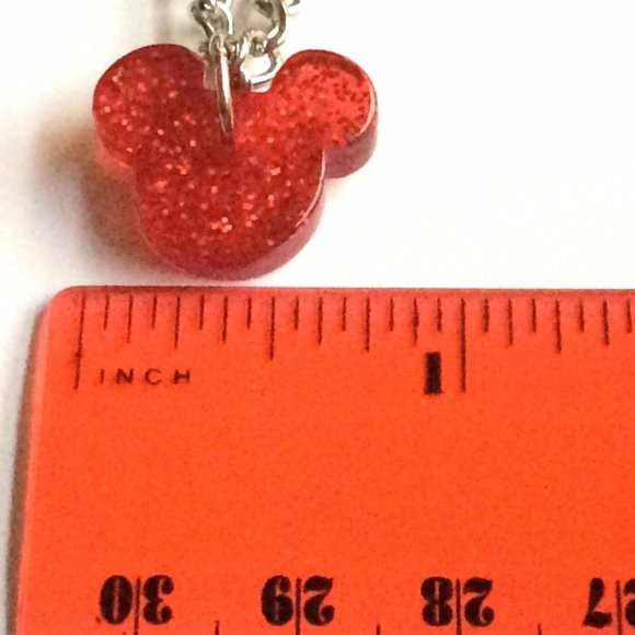 Silver Disney Mickey Mouse Ears Necklace 20" Walt Disneyana World Red Plated - Picture 8 of 9